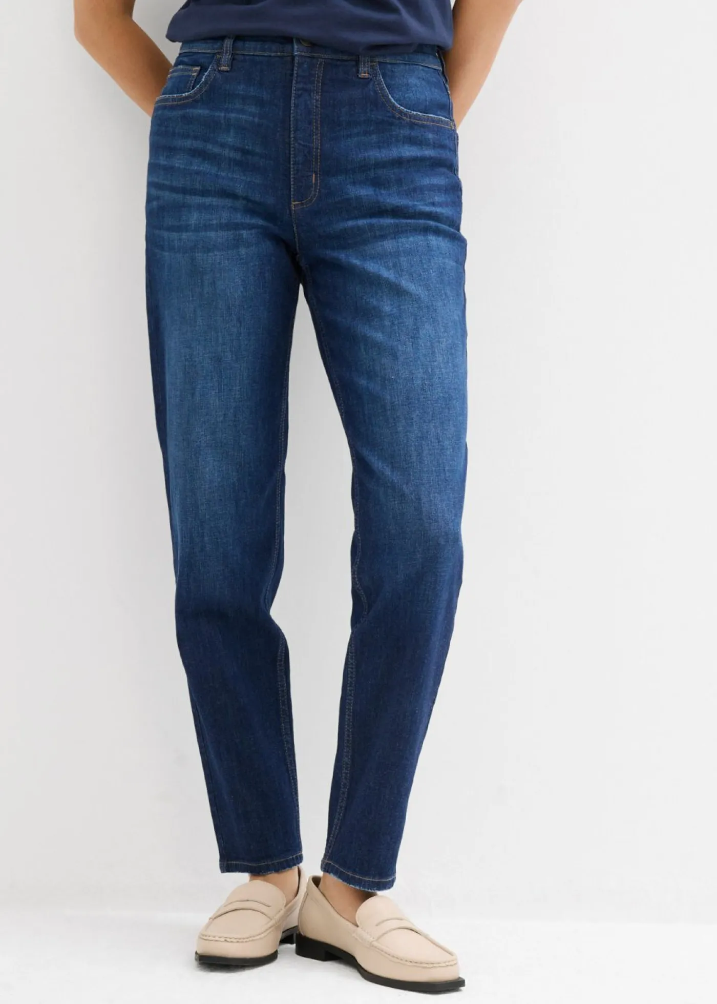bonprix bonprix Vaqueros>Vaqueros mom, high waist, cropped Azul oscuro denim