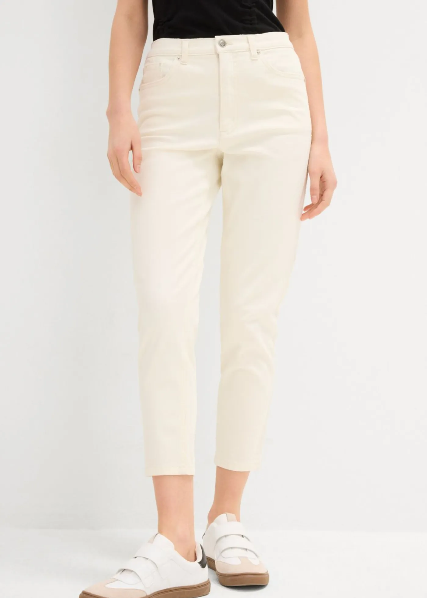 bonprix bonprix Vaqueros>Vaqueros mom, high waist, low stretch, cropped Blanco lana