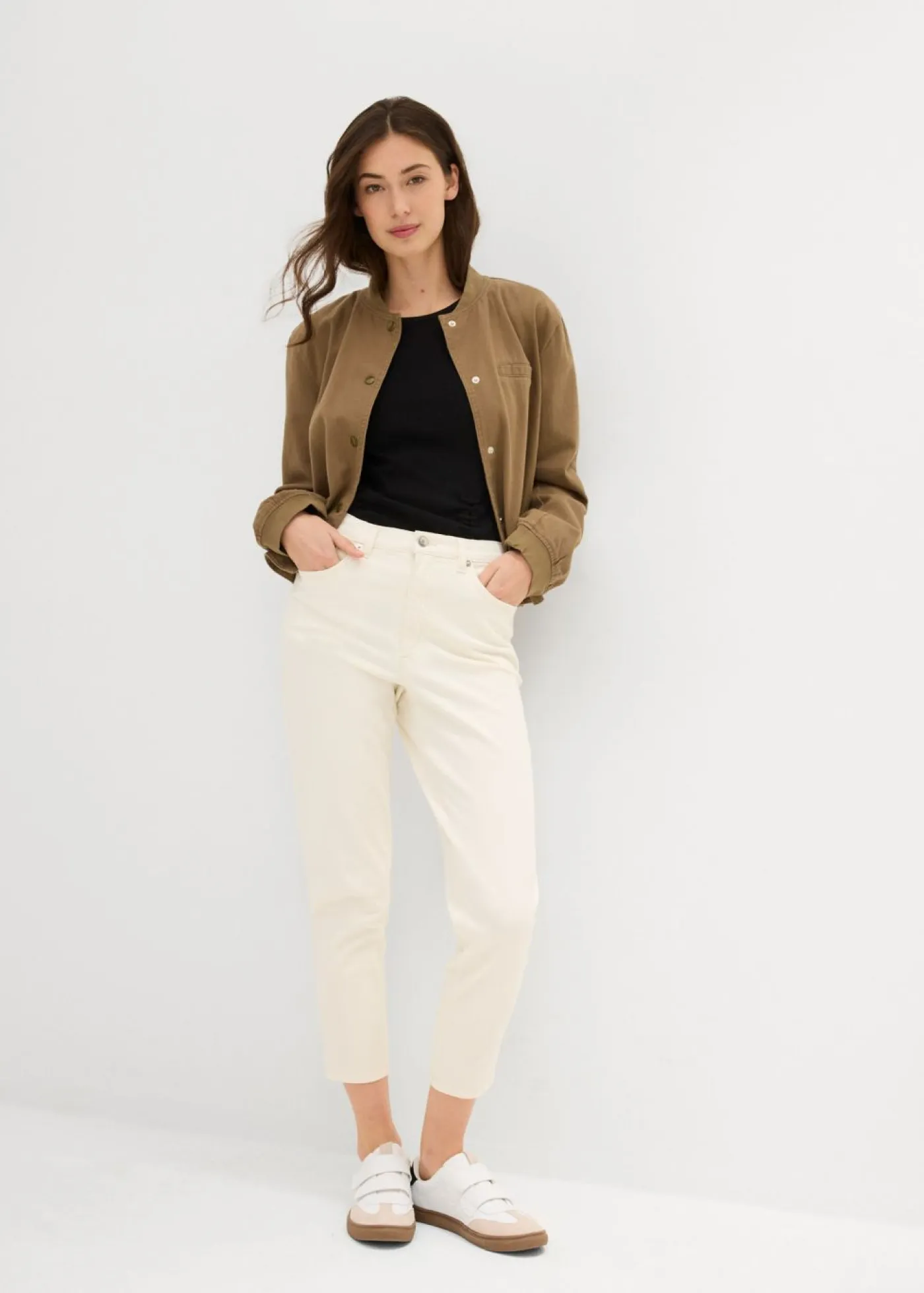bonprix bonprix Vaqueros>Vaqueros mom, high waist, low stretch, cropped Blanco lana