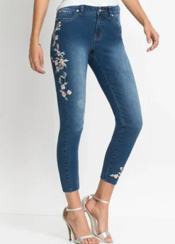 bonprix bonprix Vaqueros>Vaqueros pitillo con largo acortado y talle medio Denim de flores