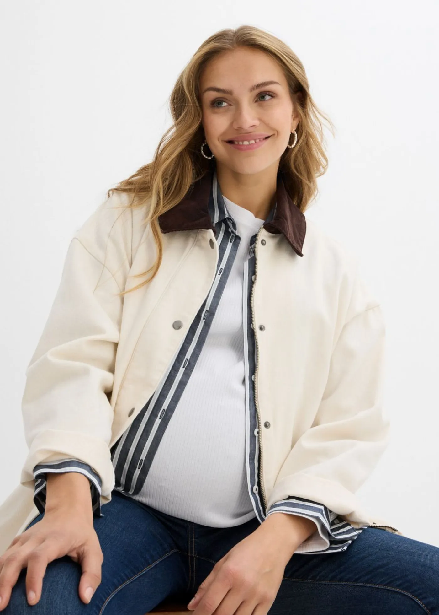 bonprix bonprix Premamá>Vaqueros premamá de algodón orgánico con corte pitillo azul oscuro denim-café con hielo-azul marino