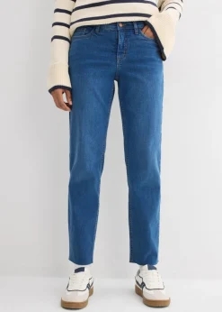 bonprix bonprix Vaqueros>Vaqueros rectos de algodón orgánico con talle medio y largo cropped Azul piedra usado