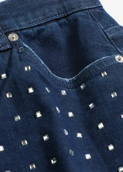 bonprix bonprix Vaqueros>Vaqueros rectos de talle medio con aplicación de piedras brillantes Denim metalizado