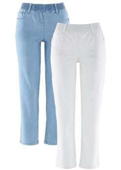 bonprix bonprix Vaqueros>Vaqueros rectos de talle medio con cintura cómoda (2 unidades) Blanco + denim claro