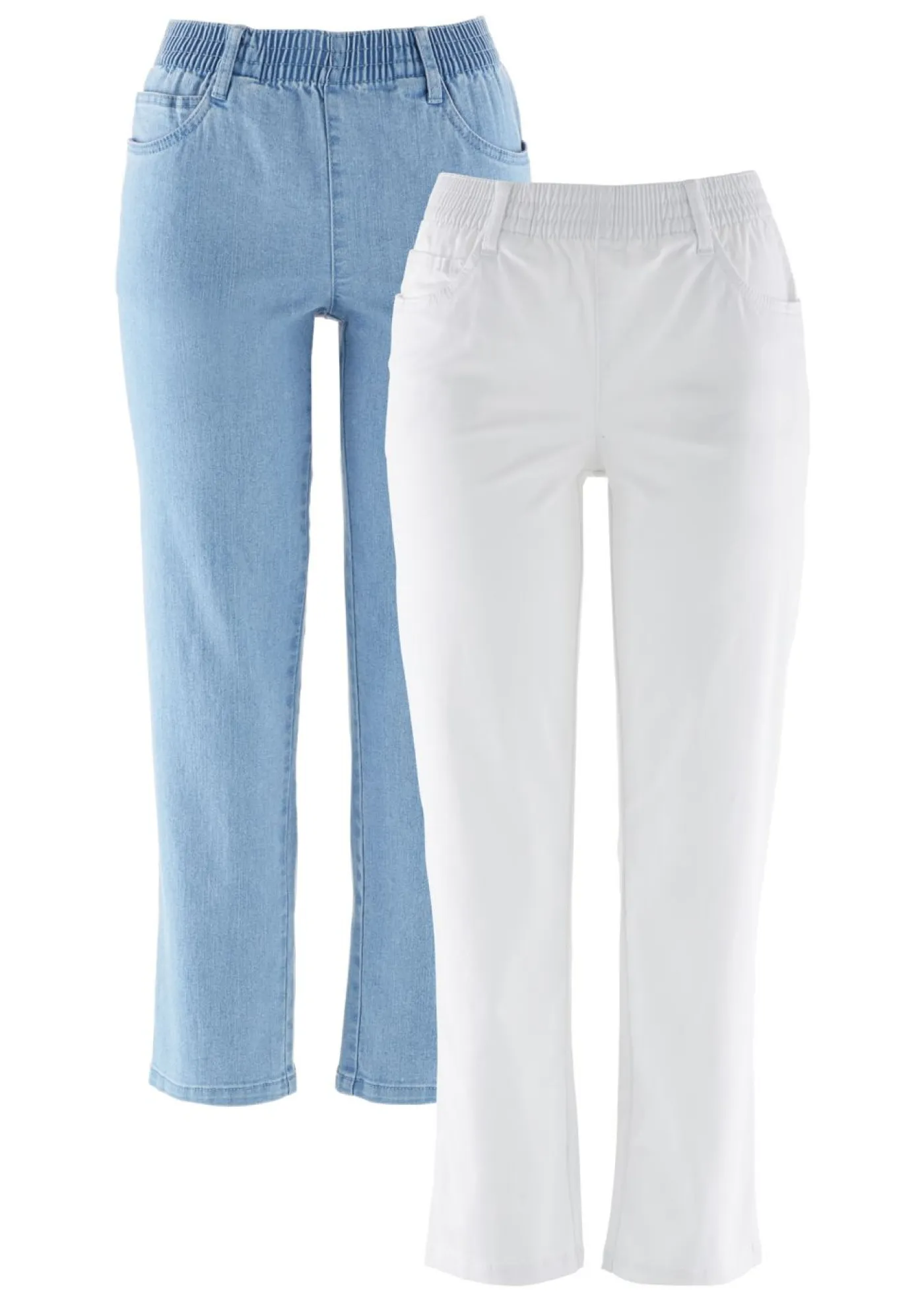 bonprix bonprix Vaqueros>Vaqueros rectos de talle medio con cintura cómoda (2 unidades) Blanco + denim claro