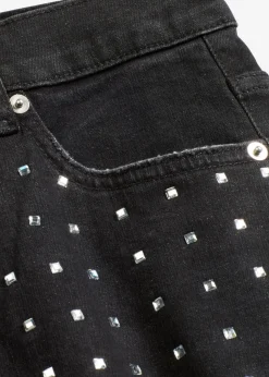 Mujer bonprix bonprix Vaqueros rectos de talle medio con aplicación de piedras brillantes