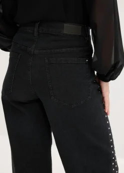 Mujer bonprix bonprix Vaqueros rectos de talle medio con aplicación de piedras brillantes