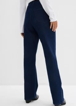 Mujer bonprix bonprix Vaqueros rectos de talle medio con corte holgado, cinturilla elástica y piedras brillantes