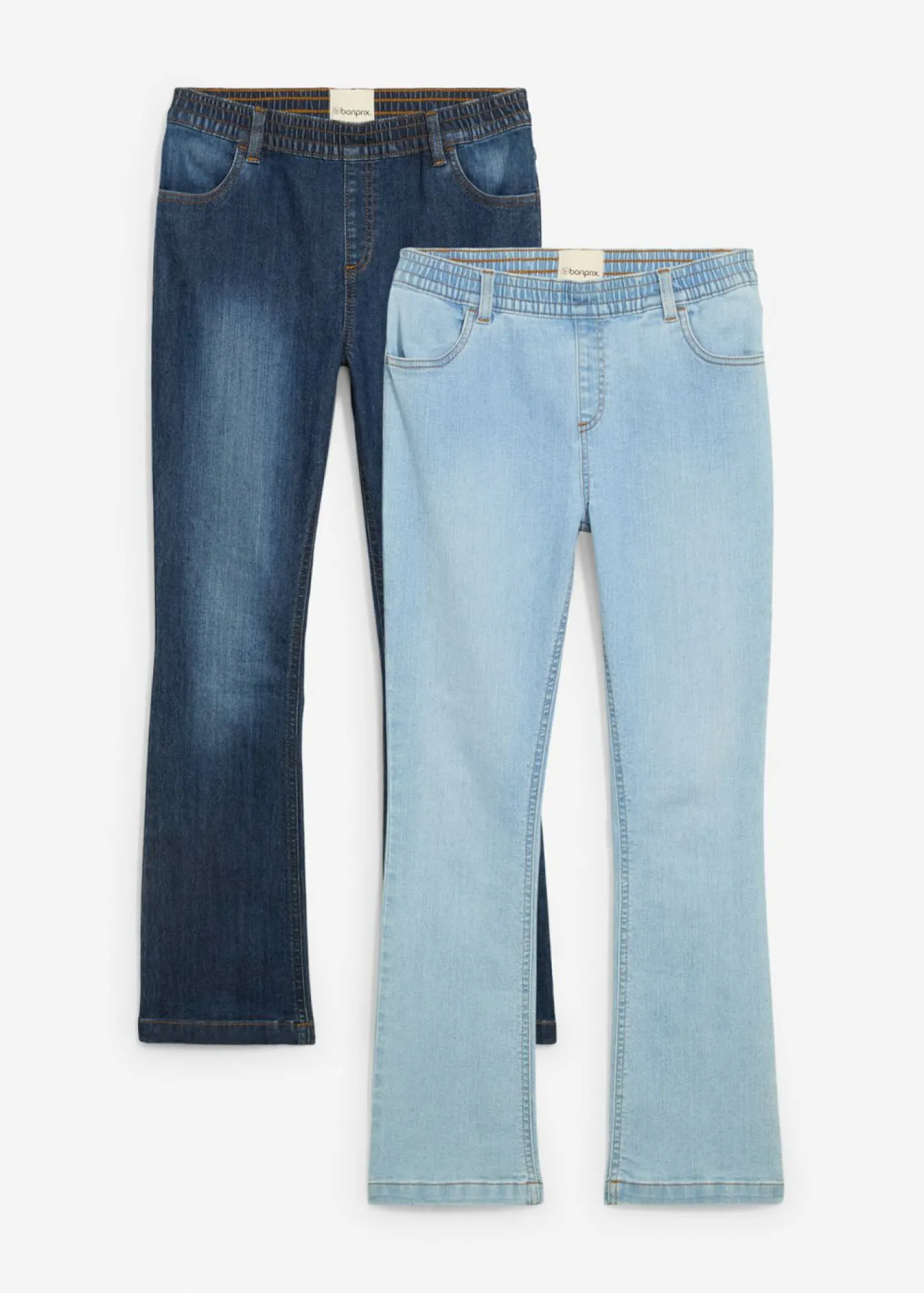 bonprix bonprix Ropa 9 A 16 Años·Jeans|Ropa 9 A 16 Años·Packs De Ropa>Vaqueros sin cierre de talle medio (2 unidades) denim oscuro+denim claro