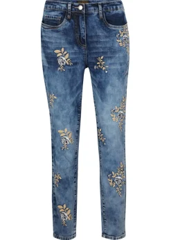 Mujer bonprix bonprix Vaqueros slim fit, con bordado de flores