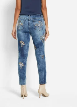 Mujer bonprix bonprix Vaqueros slim fit, con bordado de flores