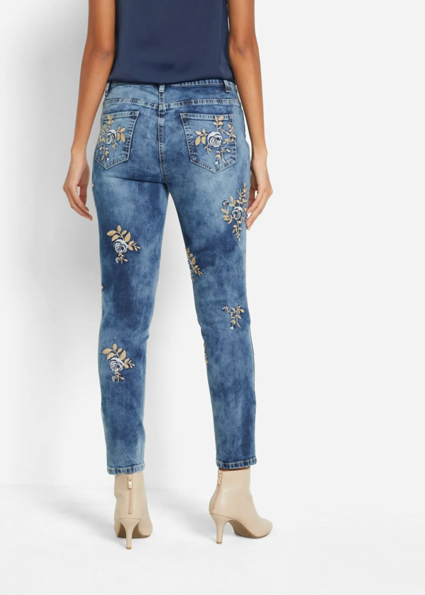 Mujer bonprix bonprix Vaqueros slim fit, con bordado de flores