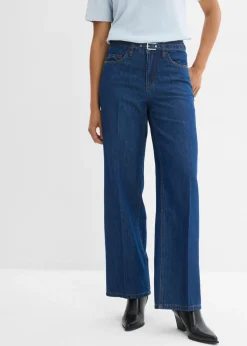 bonprix bonprix Novedades>Vaqueros straight, loose, mid waist, de algodón Azul oscuro denim