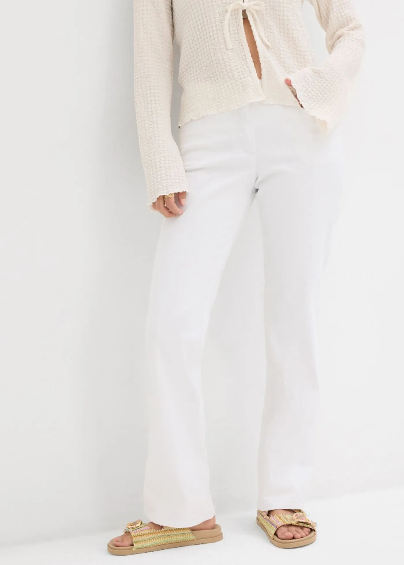 bonprix bonprix Vaqueros|Tallas Pequeñas>Vaqueros straight, mid waist, elásticos Blanco