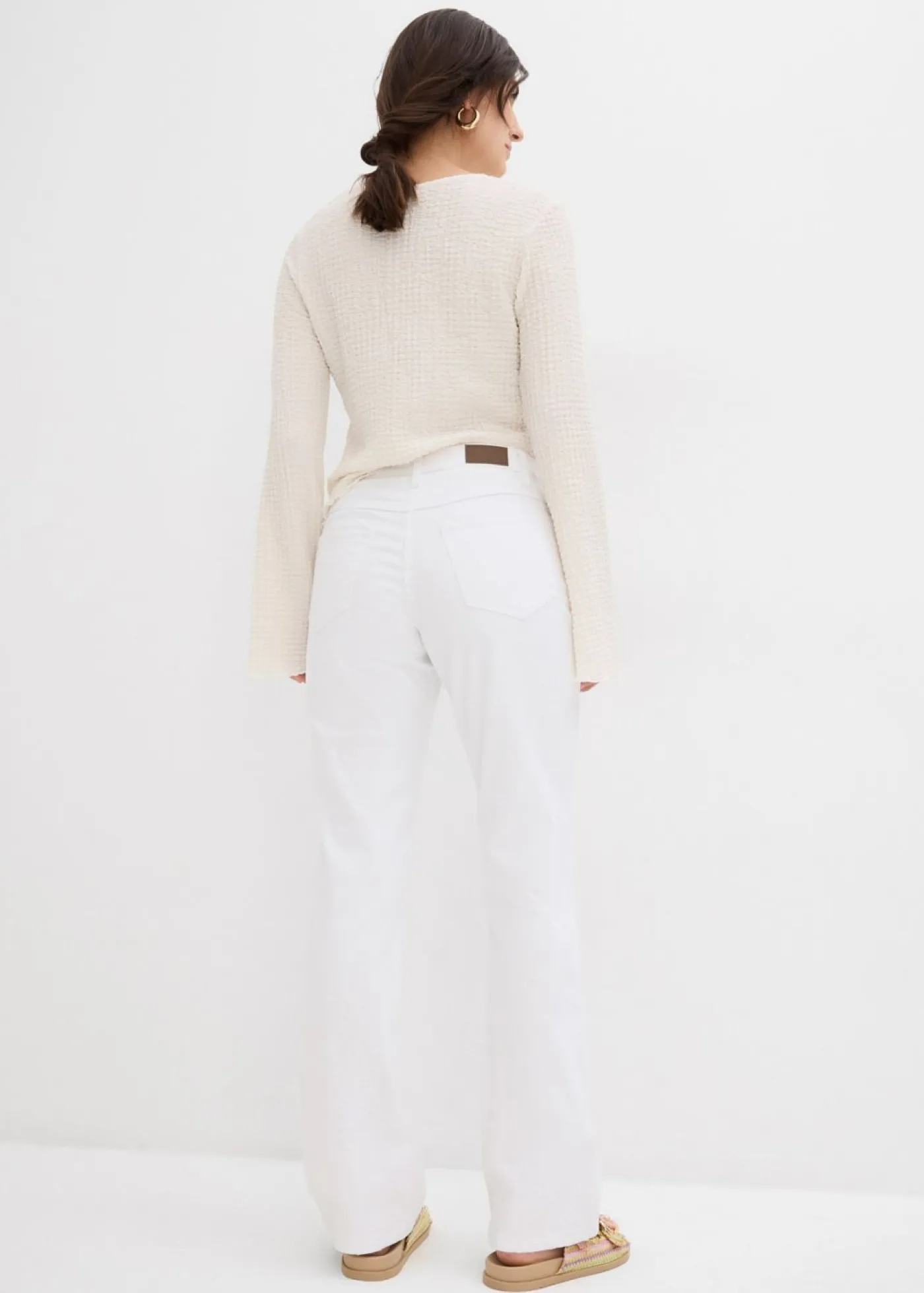 bonprix bonprix Vaqueros|Tallas Pequeñas>Vaqueros straight, mid waist, elásticos Blanco