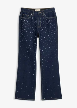 bonprix bonprix Tallas Pequeñas>Vaqueros straight, mid waist, con piedras brillantes denim intenso