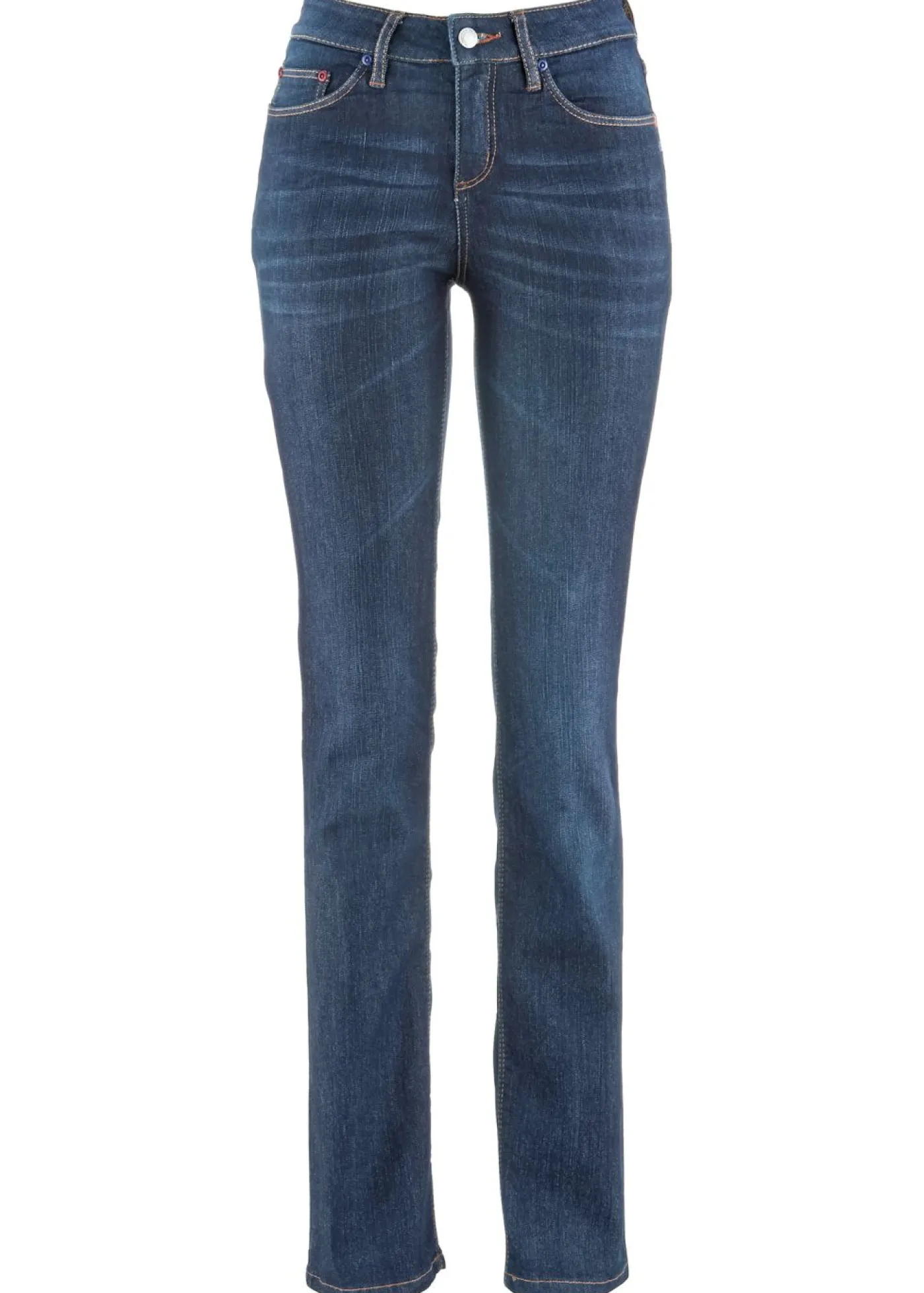 bonprix bonprix Vaqueros>Vaqueros straight, mid waist, elásticos Azul marino desgastado