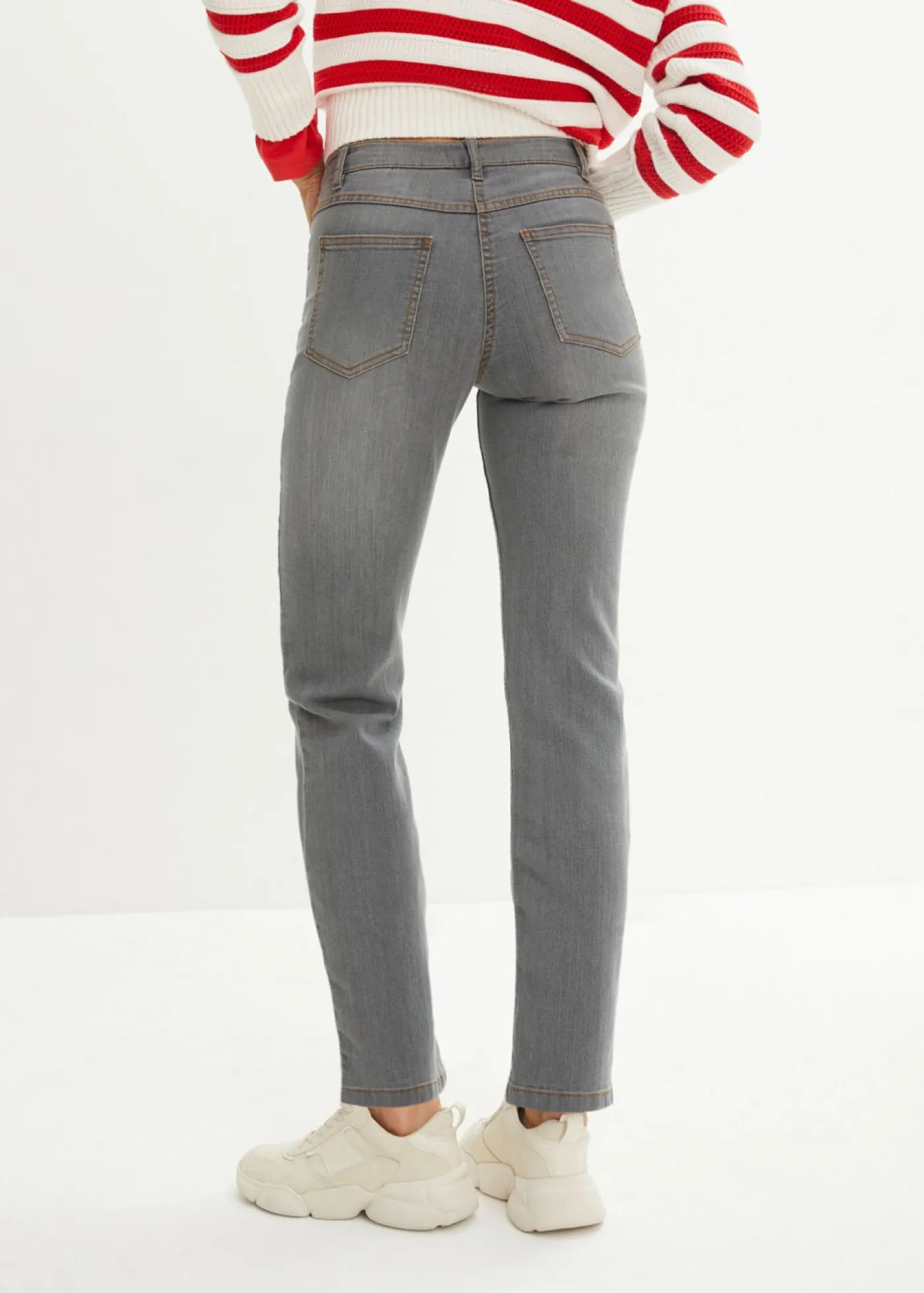 bonprix bonprix Tallas Pequeñas|Novedades>Vaqueros straight, mid waist, elásticos gris-desgastado