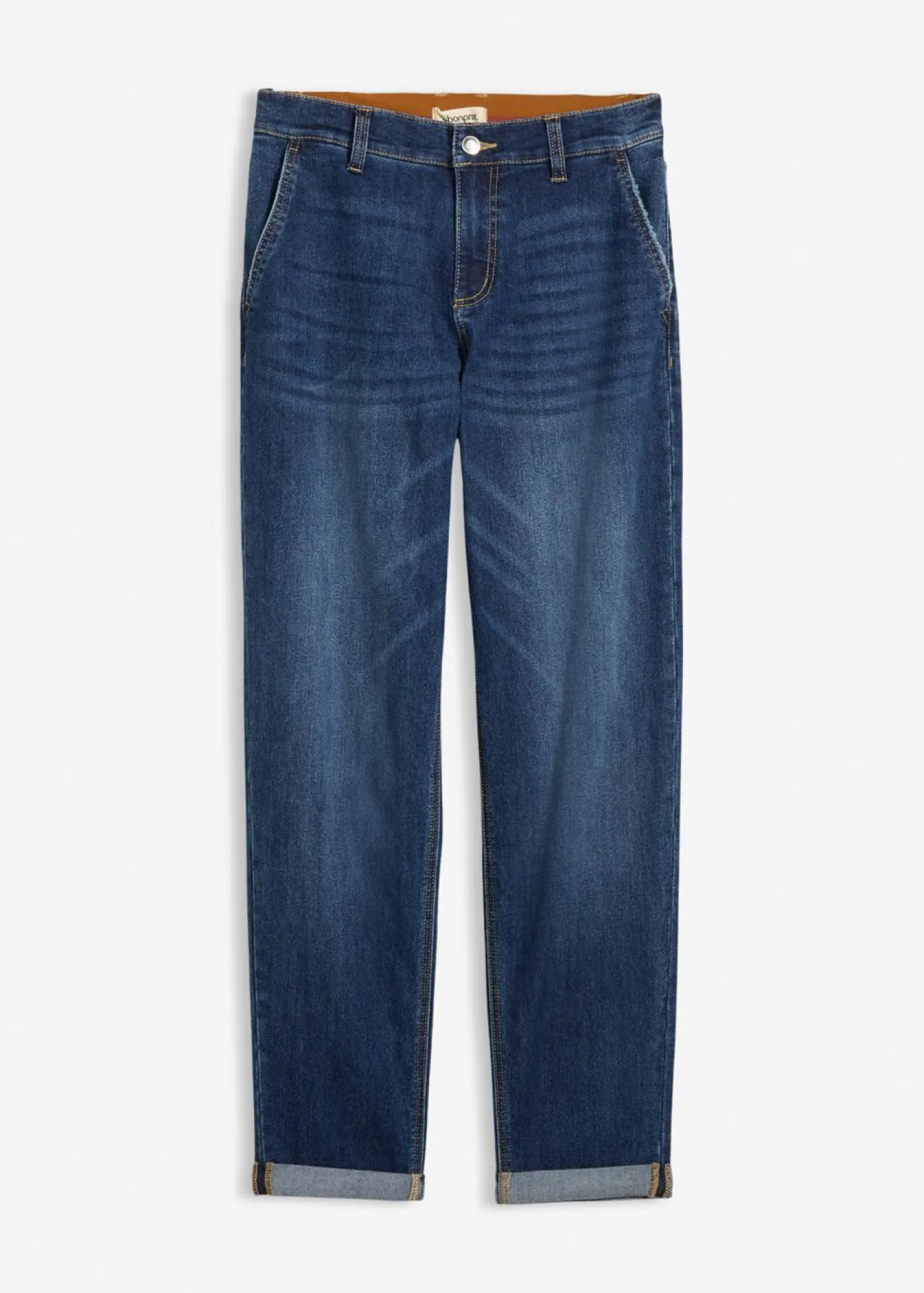 bonprix bonprix Vaqueros>Vaqueros tipo boyfriend con talle medio y cinturilla elástica azul oscuro denim usado