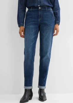 bonprix bonprix Vaqueros>Vaqueros tipo boyfriend con talle medio y cinturilla elástica azul oscuro denim usado