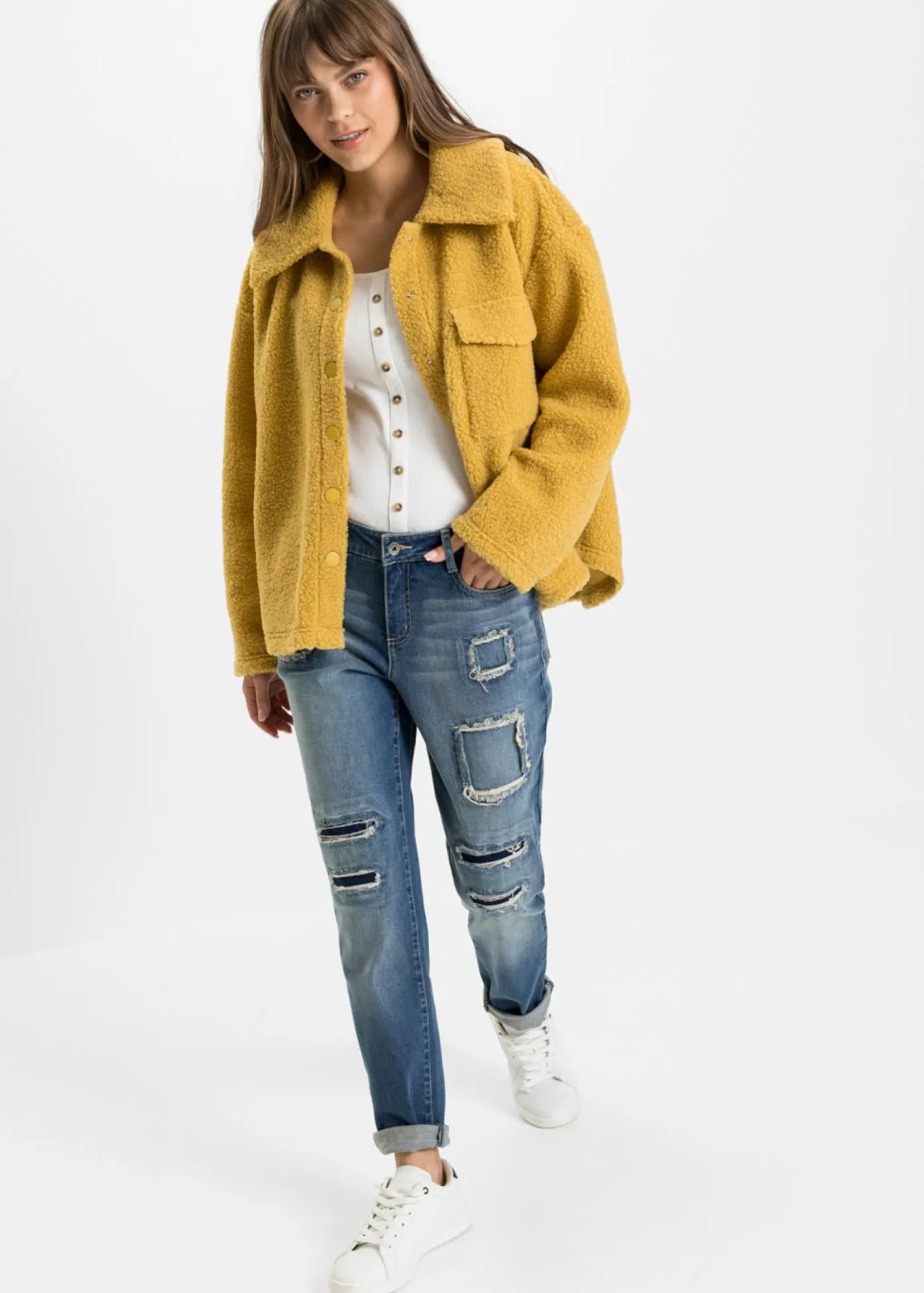 bonprix bonprix Vaqueros>Vaqueros tipo boyfriend, mid waist denim sucio