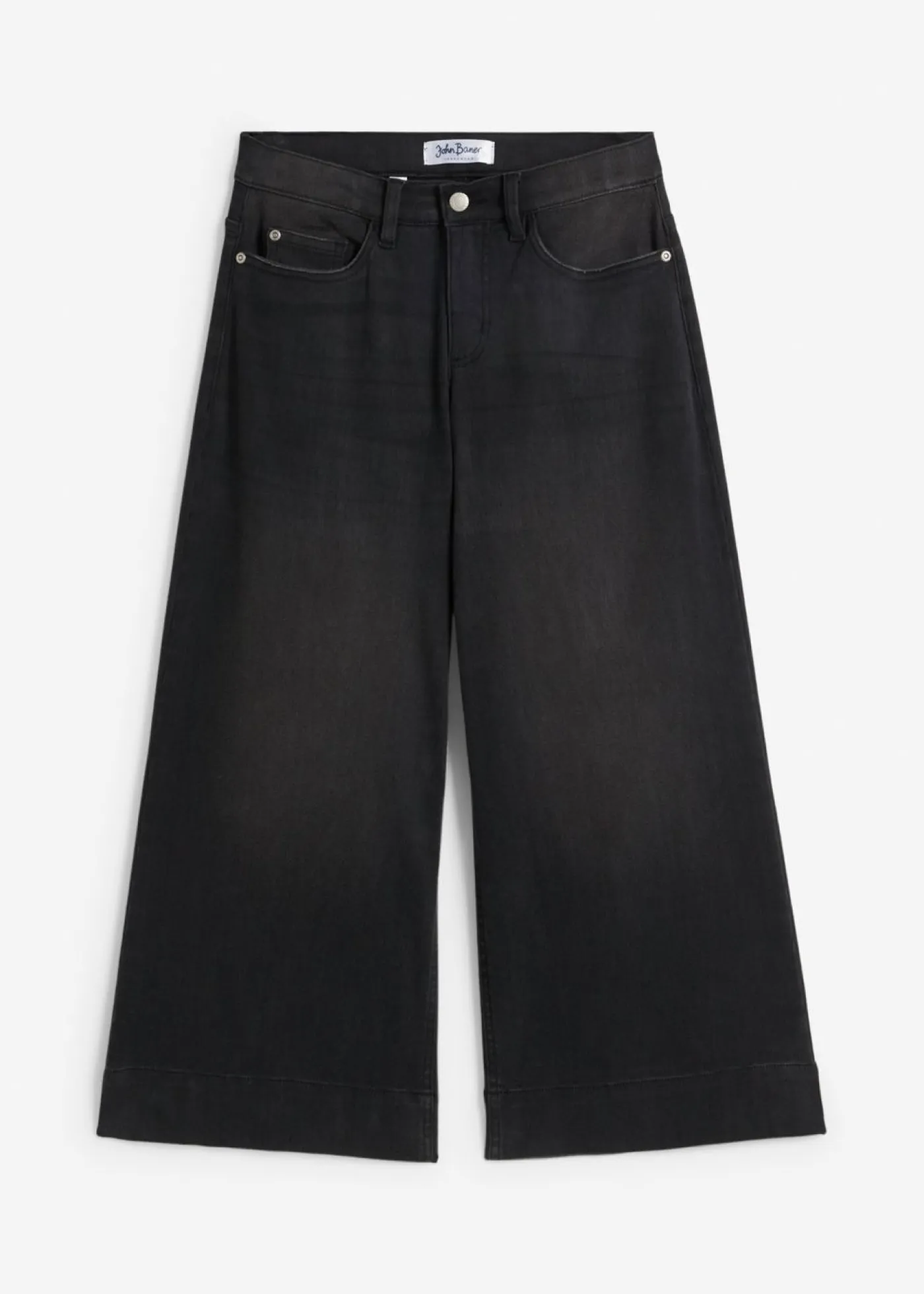 bonprix bonprix Vaqueros|Novedades>Vaqueros ultrasuaves de corte capri, culotte Denim negro desgastado
