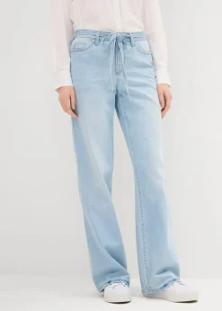 bonprix bonprix Vaqueros>Vaqueros wide leg, mid waist, con cinturón azul hielo denim usado