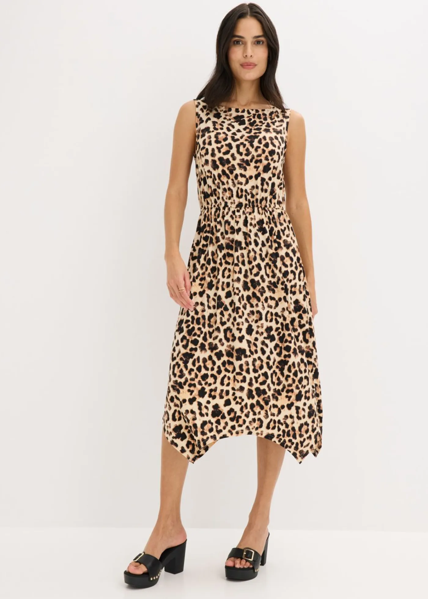bonprix bonprix Vestidos>Vestido Beige-negro con estampado de leopardo