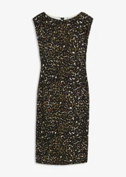 bonprix bonprix Vestidos>Vestido estampado leo negro/verde oliva oscuro