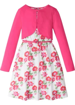 bonprix bonprix Ropa 9 A 16 Años·Vestidos Y Monos>Vestido + cinturón + bolero para niñas (3 piezas) blanco / fucsia floral