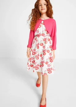 bonprix bonprix Ropa 9 A 16 Años·Vestidos Y Monos>Vestido + cinturón + bolero para niñas (3 piezas) blanco / fucsia floral