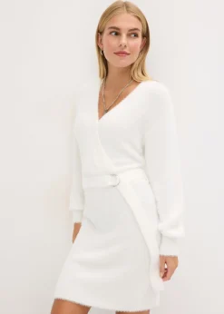 bonprix bonprix Vestidos|Ropa De Punto>Vestido ajustado de punto con accesorio Blanco