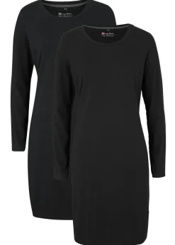 bonprix bonprix Básicos|Vestidos>Vestido ajustado de punto (2 unidades) Negro