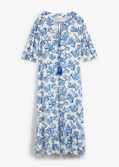 bonprix bonprix Vestidos>Vestido ancho de viscosa arrugada blanco/azul/azul marino