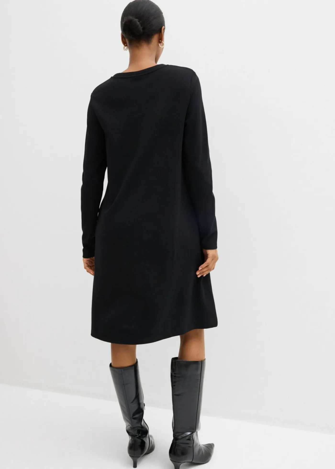 bonprix bonprix Esenciales|Vestidos>Vestido camisero con corte en A en mezcla de viscosa Negro