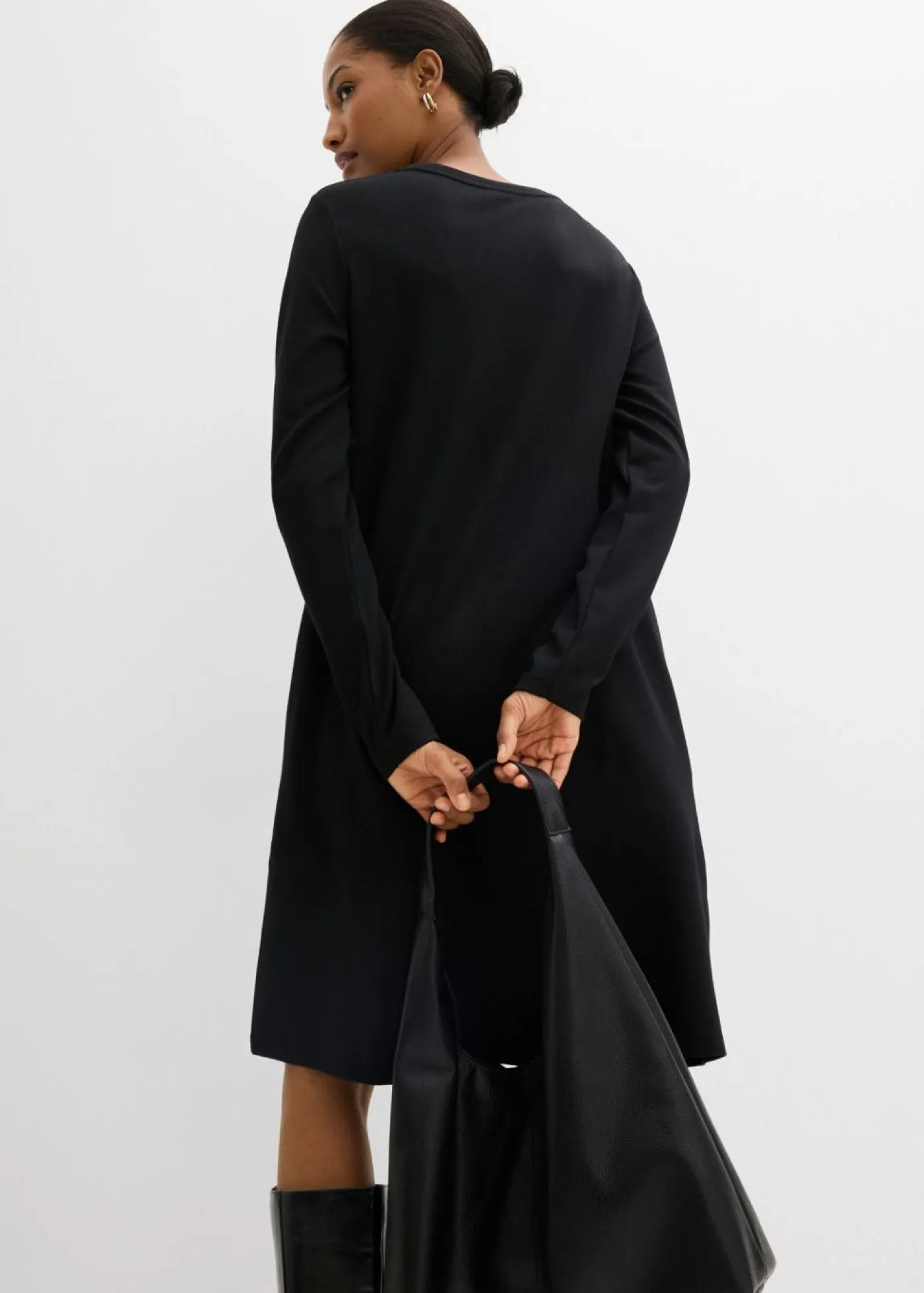 bonprix bonprix Esenciales|Vestidos>Vestido camisero con corte en A en mezcla de viscosa Negro