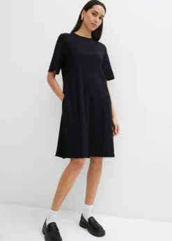 bonprix bonprix Esenciales|Vestidos>Vestido camisero con corte en A en mezcla de viscosa Negro