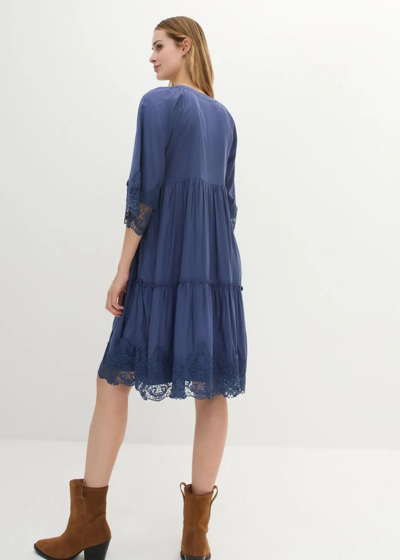 bonprix bonprix Vestidos>Vestido camisero con encaje índigo