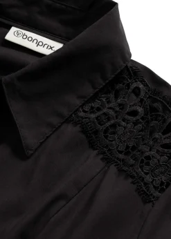 bonprix bonprix Tallas Pequeñas|Vestidos>Vestido camisero con encaje y cordón Negro