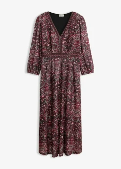 bonprix bonprix Vestidos>Vestido camisero con escote en V Negro-baya