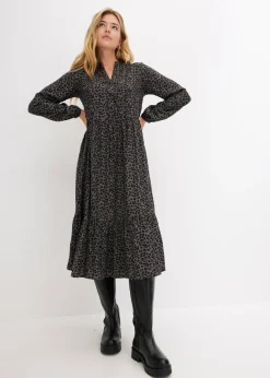 bonprix bonprix Vestidos>Vestido camisero con estampado de leopardo estampado leo gris ahumado/pizarra/negro