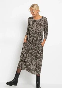 bonprix bonprix Vestidos>Vestido camisero con forma de globo piel de leopardo marrón