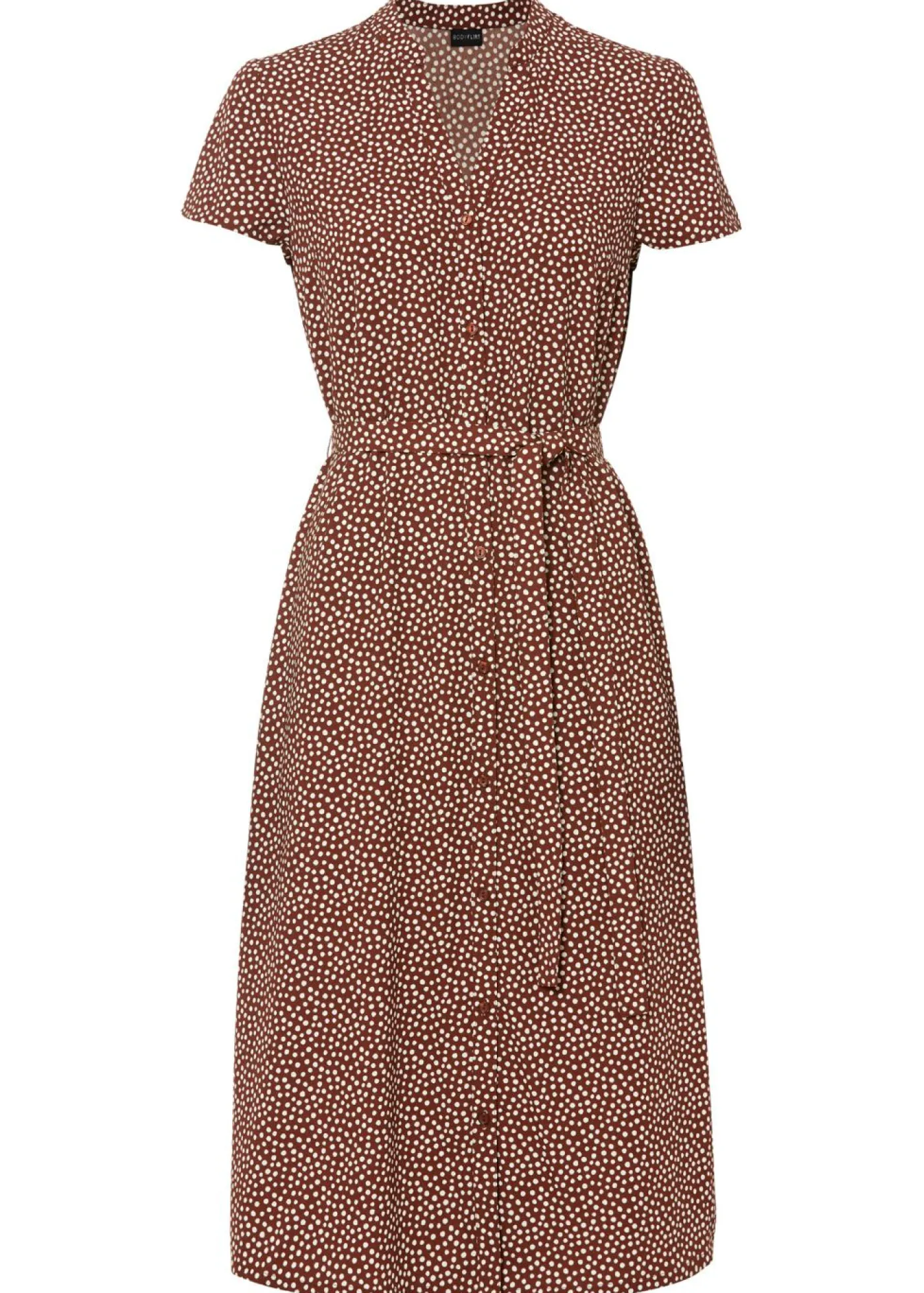 bonprix bonprix Vestidos>Vestido camisero con lunares marrón ahumado/blanco topos