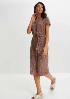 bonprix bonprix Vestidos>Vestido camisero con lunares marrón ahumado/blanco topos