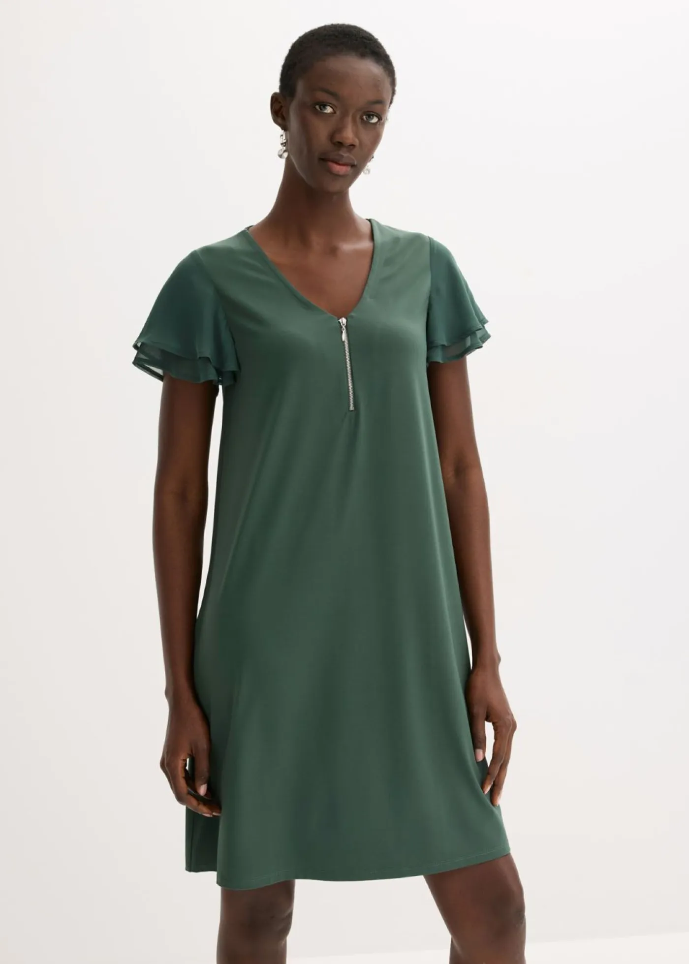 bonprix bonprix Vestidos>Vestido camisero con mangas de gasa verde sombra