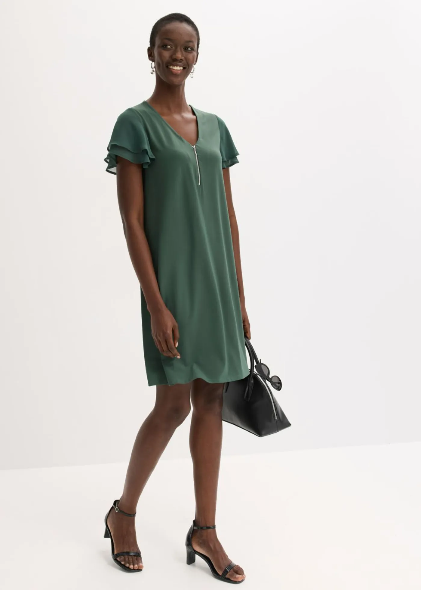 bonprix bonprix Vestidos>Vestido camisero con mangas de gasa verde sombra