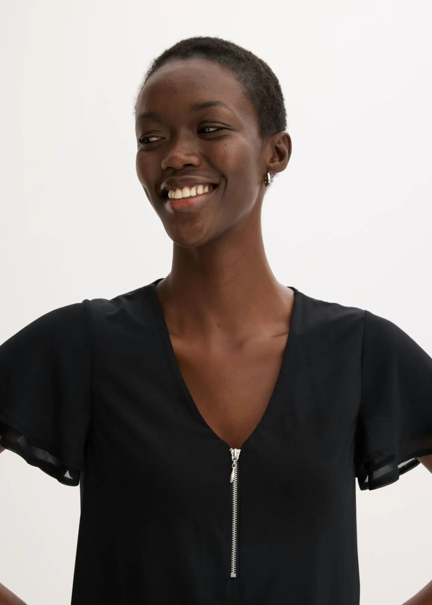 bonprix bonprix Vestidos>Vestido camisero con mangas de gasa Negro