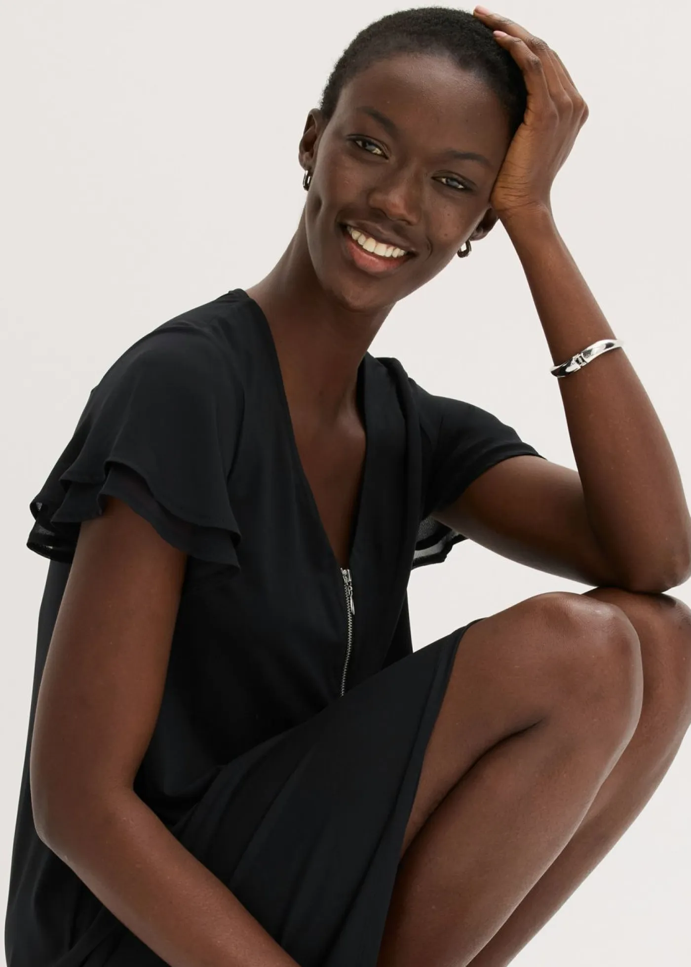 bonprix bonprix Vestidos>Vestido camisero con mangas de gasa Negro