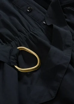 bonprix bonprix Premium|Vestidos>Vestido camisero con parte de seda y cinturón Negro