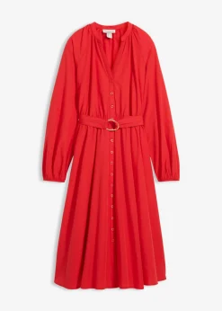 Mujer bonprix bonprix Vestido camisero con parte de seda y cinturón